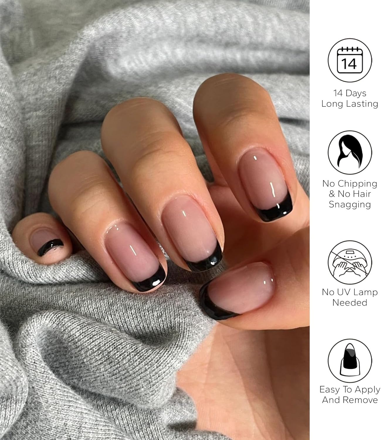 Nail Polish Strips, 20Pcs Salon Quality Gel Nail Stickers, Easy Long Lasting Wraps for Short Nails no UV Light Needed (Black and Tip White)