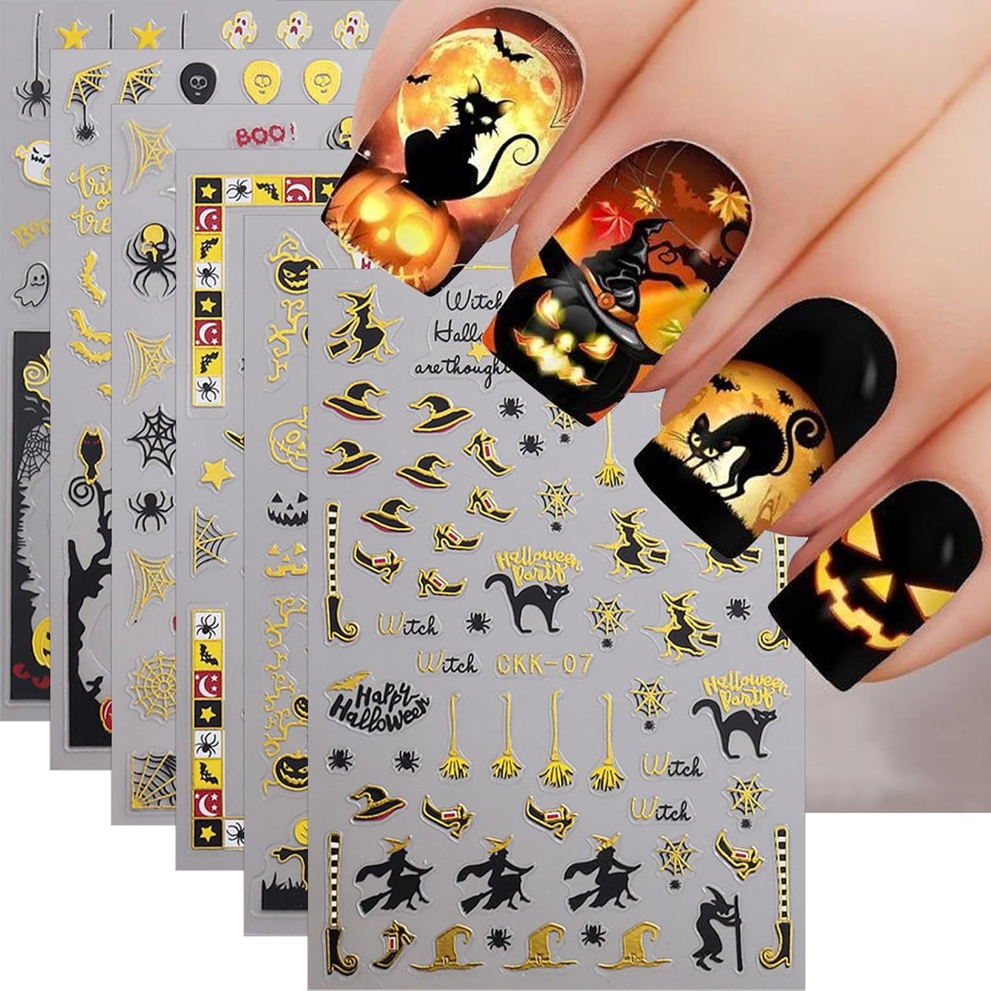 Metal Halloween Nail Art Stickers Gold Spider Web Black Bat Witch Cobweb Ghost Nail Design Supplies Charms Self-Adhesive Spooky Holiday Nail Decorations Nail Art for Women DIY Manicure Accessories