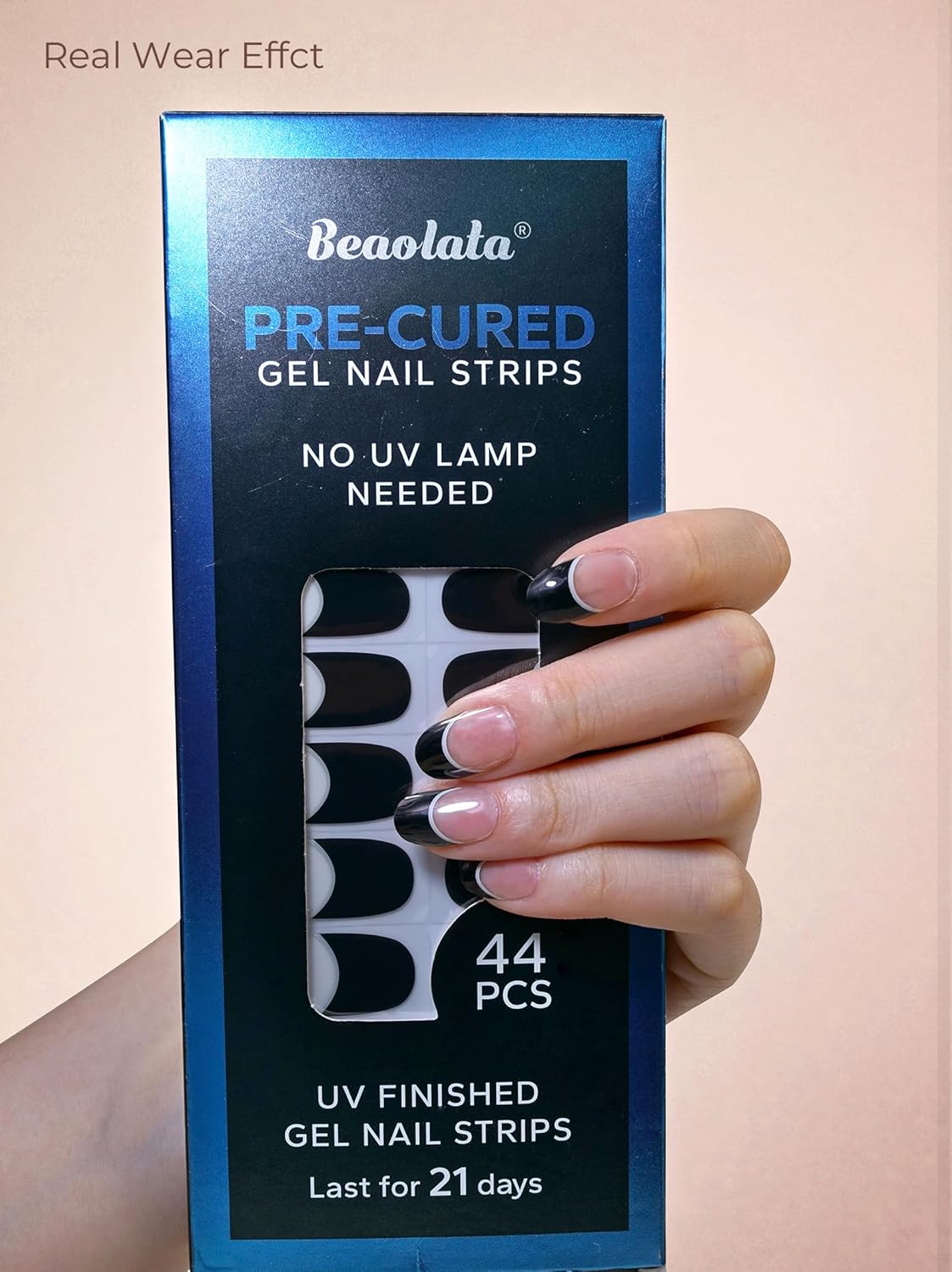 Pre Cured Gel Nail Strips - 44PCS Salon Quality Gel Nail Stickers - Long Lasting Polish Wraps for Women no UV Light Needed Easy Apply& Remove (Timeless Black)