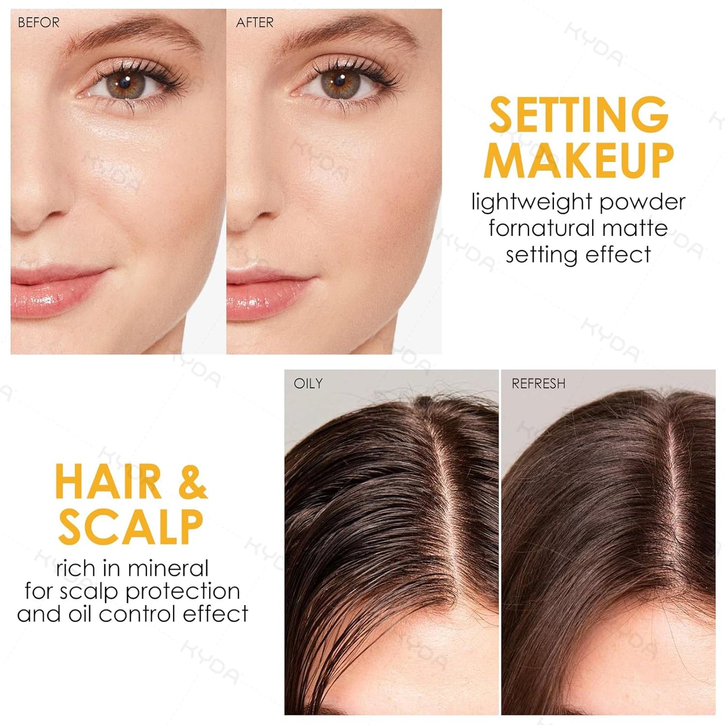 KYDA Mineral Sunscreen Setting Powder for Face & Scalp, SPF 35 Mineral Scalp Sunscreen, Lasting Oil Control Matte Loose Powder, Lightweight Breathable for All Skin Type, Translucent