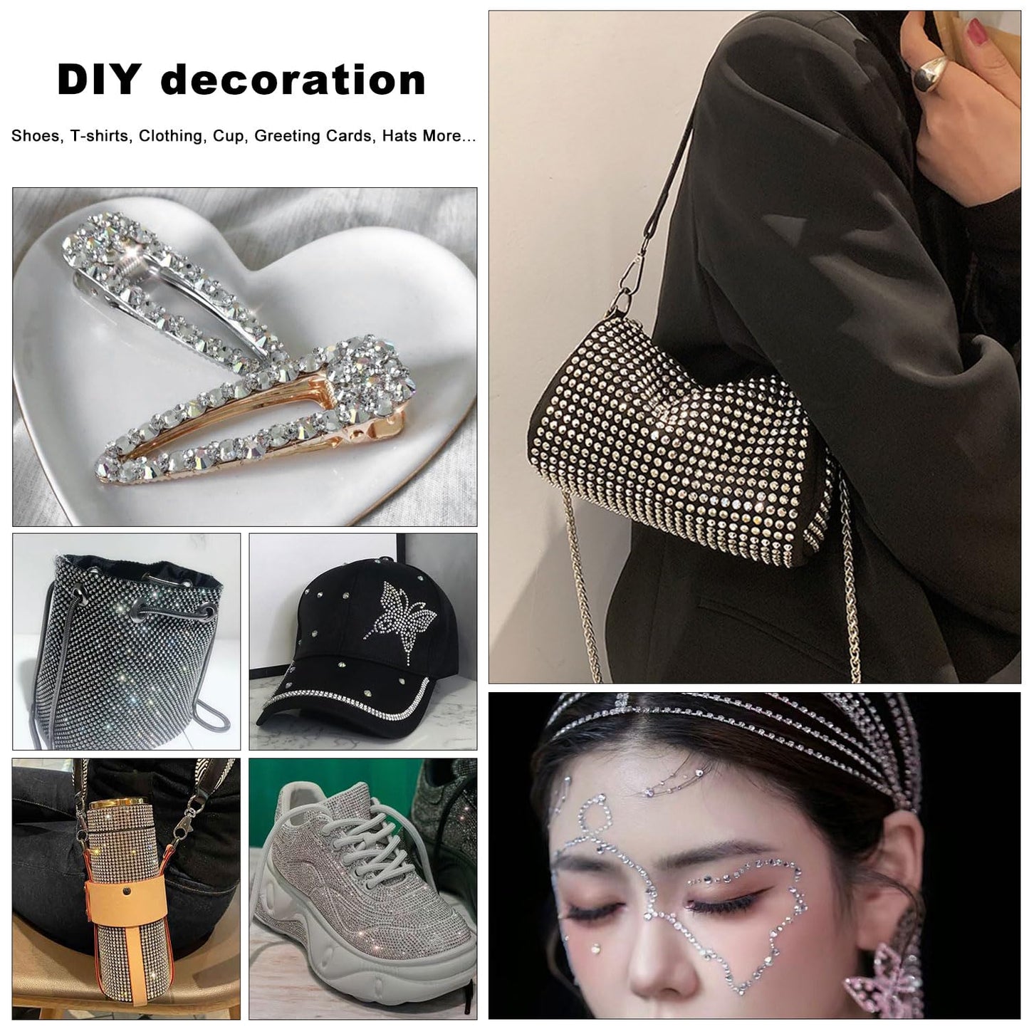 4240Pcs Silver Flatback Rhinestones 6 Sizes Crystal Diamonds for Nail Art Crafts Clothes Shoes with Tweezers and Picking Pen