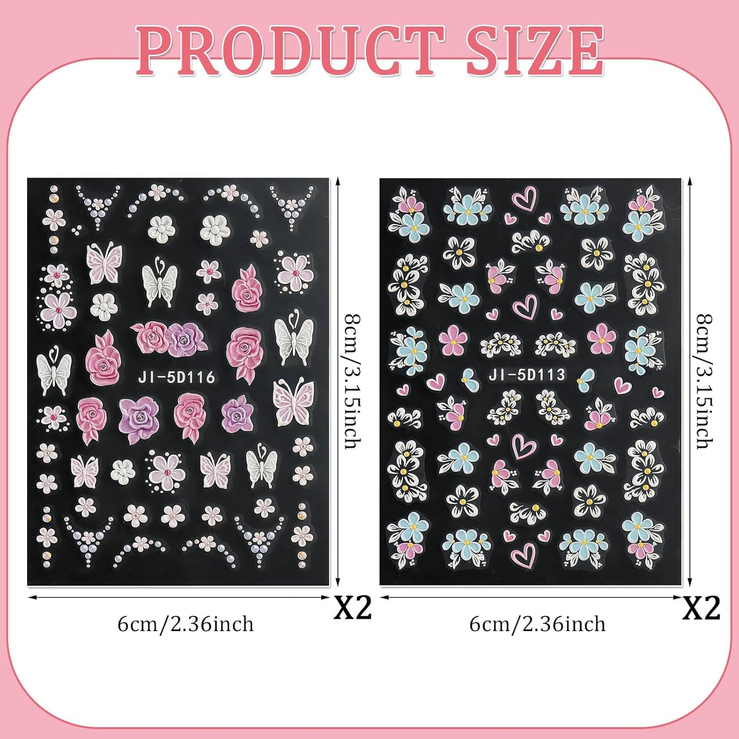 Flower Nail Stickers Decals for Women Girls, 4 Sheets 5D Self-Adhesive Embossed Flower Designs, Semi-Glossy Irregular Fantasy Floral Decals, Spring Summer Nail Accessories