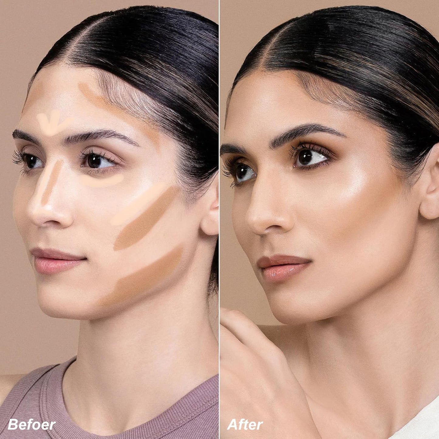 FOCALLURE 2 in 1 Cream Bronzer and Highlighter Stick,Non-greasy & Non-drying Contour Pencil,Easy to Create a Natural Matte Finishing,Long Lasting & Waterproof Face Brighten Make up Pen,MELTED BUTTER