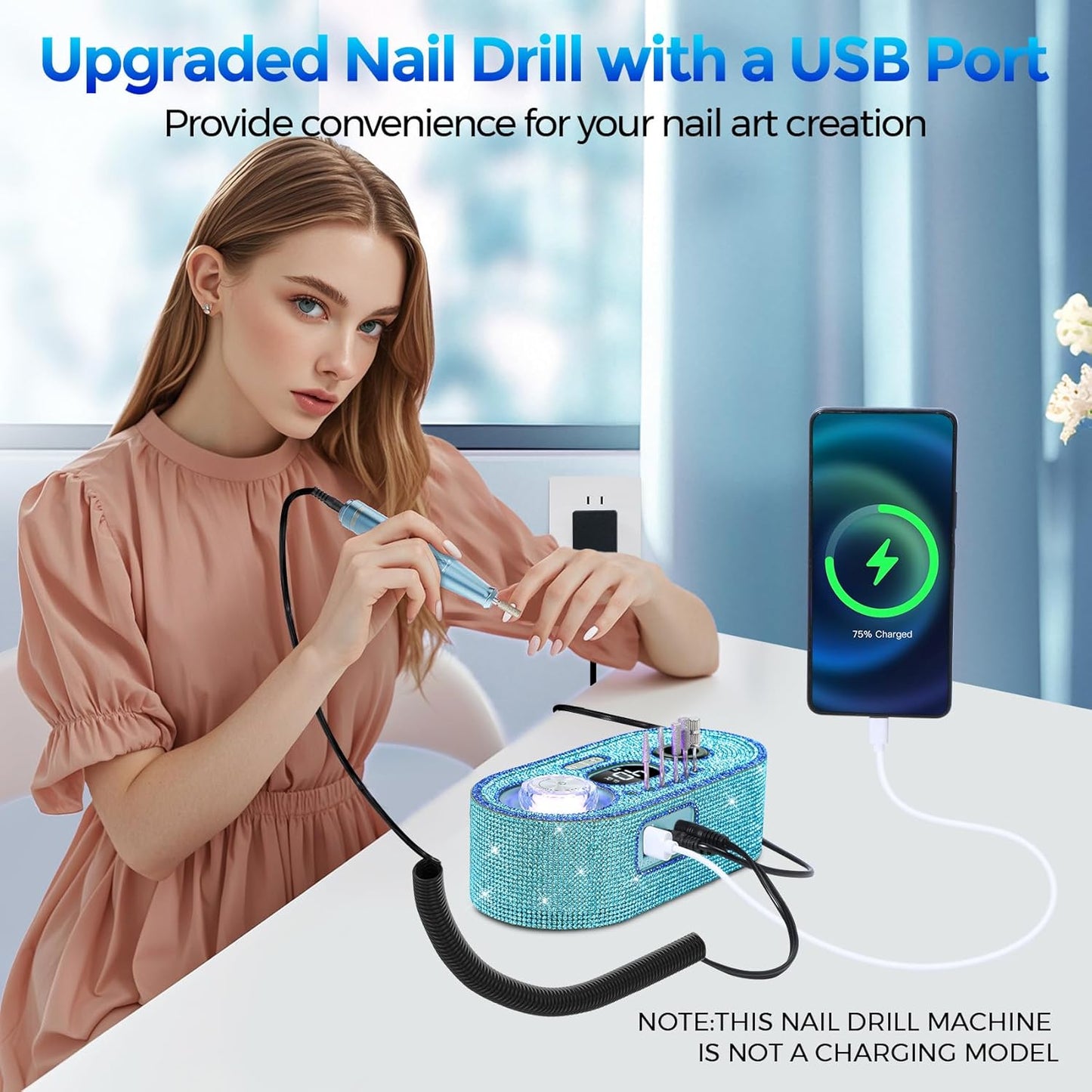 Nail Drill Electric File: DEDNMSCA Sparkly Professional Nail Drill Kit, 40000RPM E-File Machine with 12 Drill Bits for Acrylic Nails Remove Nail Gel Polish Manicure for Salon Home, Blue Diamond