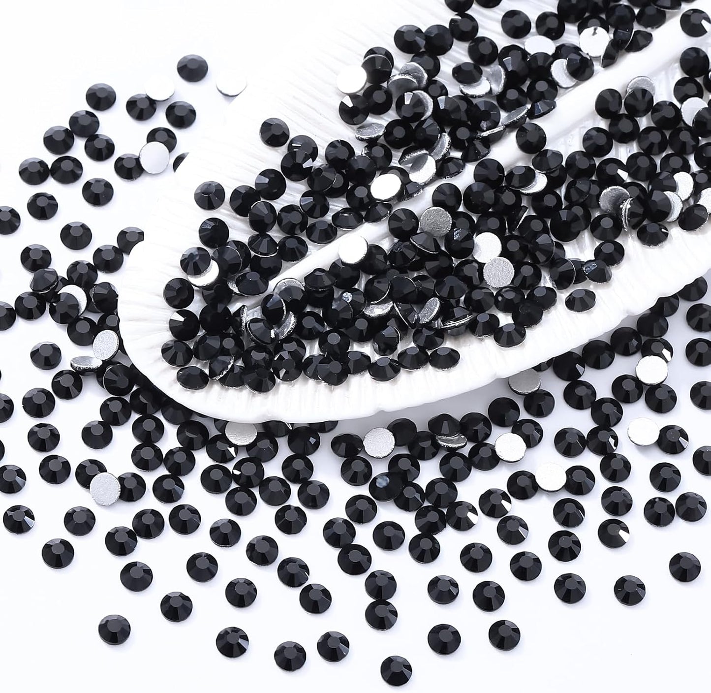 Black Flatback Rhinestones, Glass Rhinestones for Nail Art and Craft, Glue Fix, Loose Crystal Gemstones(Black, SS4, 1440pcs, 1.5-1.7mm)