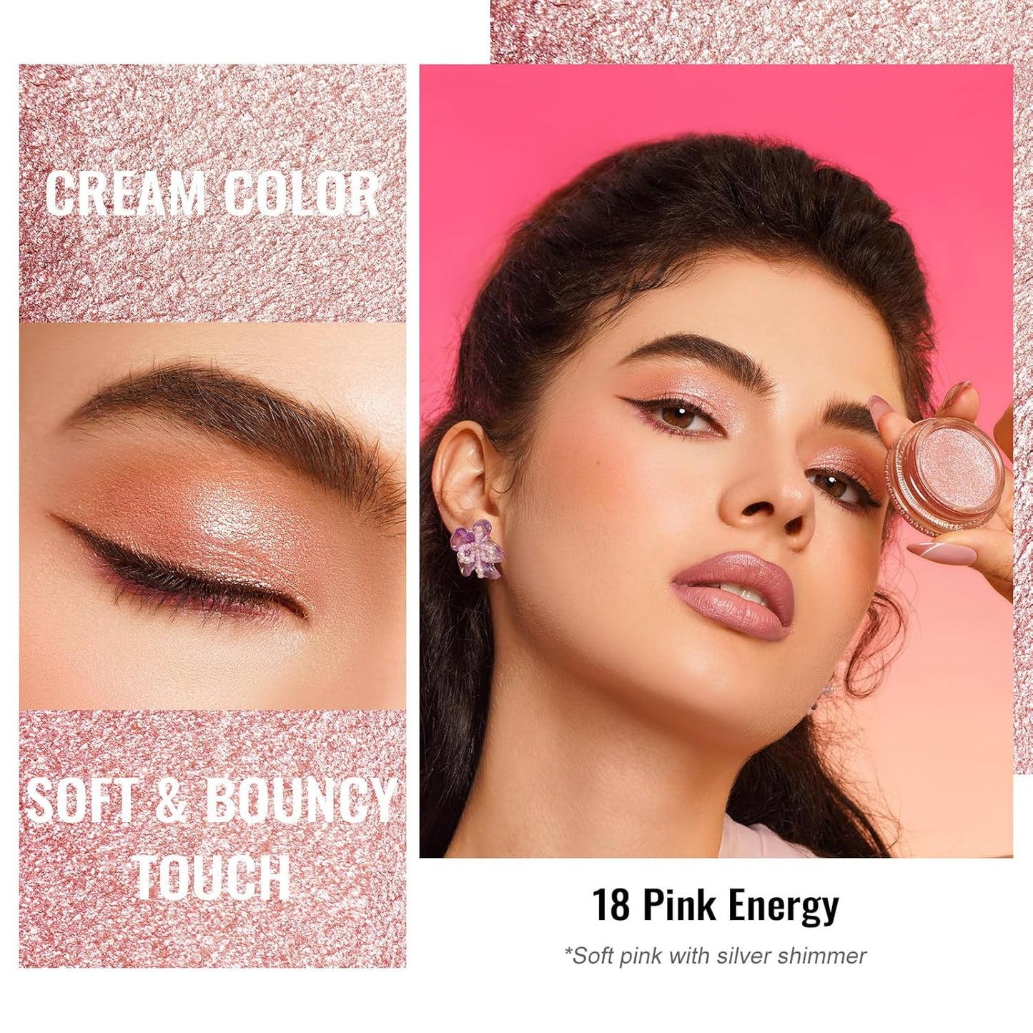 Oulac Pink Cream Eyeshadow also for Highlighter Large Capacity Highly Pigmented Eye Shadow Waterproof &Long Lasting with Moisturizing Formula, Shimmer Glitter Eye Makeup. 6g.(18)