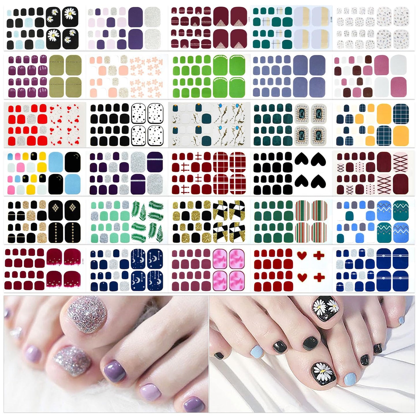 DANNEASY 30 Sheets Toe Nail Stickers Toenail Polish Strips Full Nail Wraps for Women Self Adhesive Toe Nails Polish Stickers Gel Toenails Strips Manicure Sticker Nails Art Accessories with File
