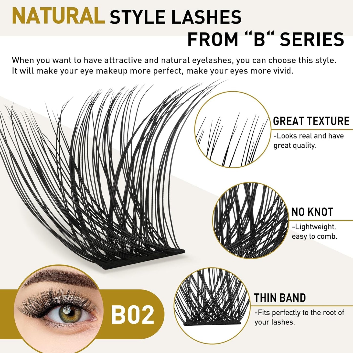 Lash Clusters B02 D Curl 14mm DIY Eyelash Extensions C D Curl B&Qaugen Mega Volume Individual Lashes Eyelash Clusters Extensions Individual Lashes Cluster DIY at Home 72 Clusters Lashes (NM-D-14mm)