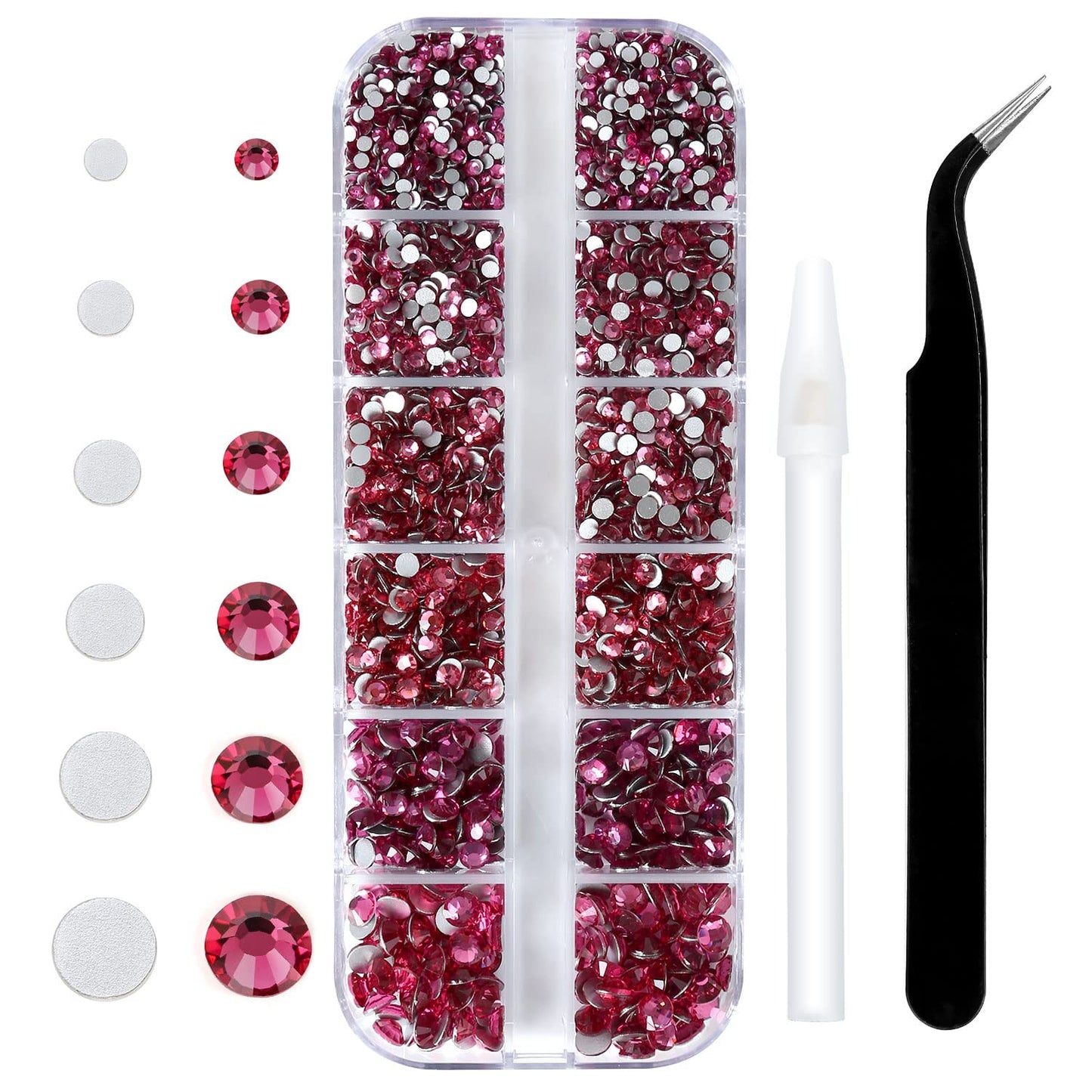 4240Pcs Flatback Rose Rhinestones Glass Crystal Diamonds for Nail Art Face Jewels Sparkly Round with Tweezers and Picking Pen (SS6~SS20 Set)