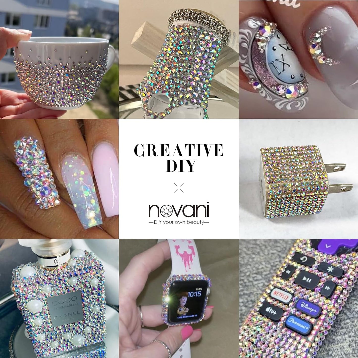 Novani Crystal AB Rhinestones Flat Back Round Rhinestone Style 2088 Sparkly Crystal Gemstones for Crafting,Mixed Large Size(SS12-SS40)