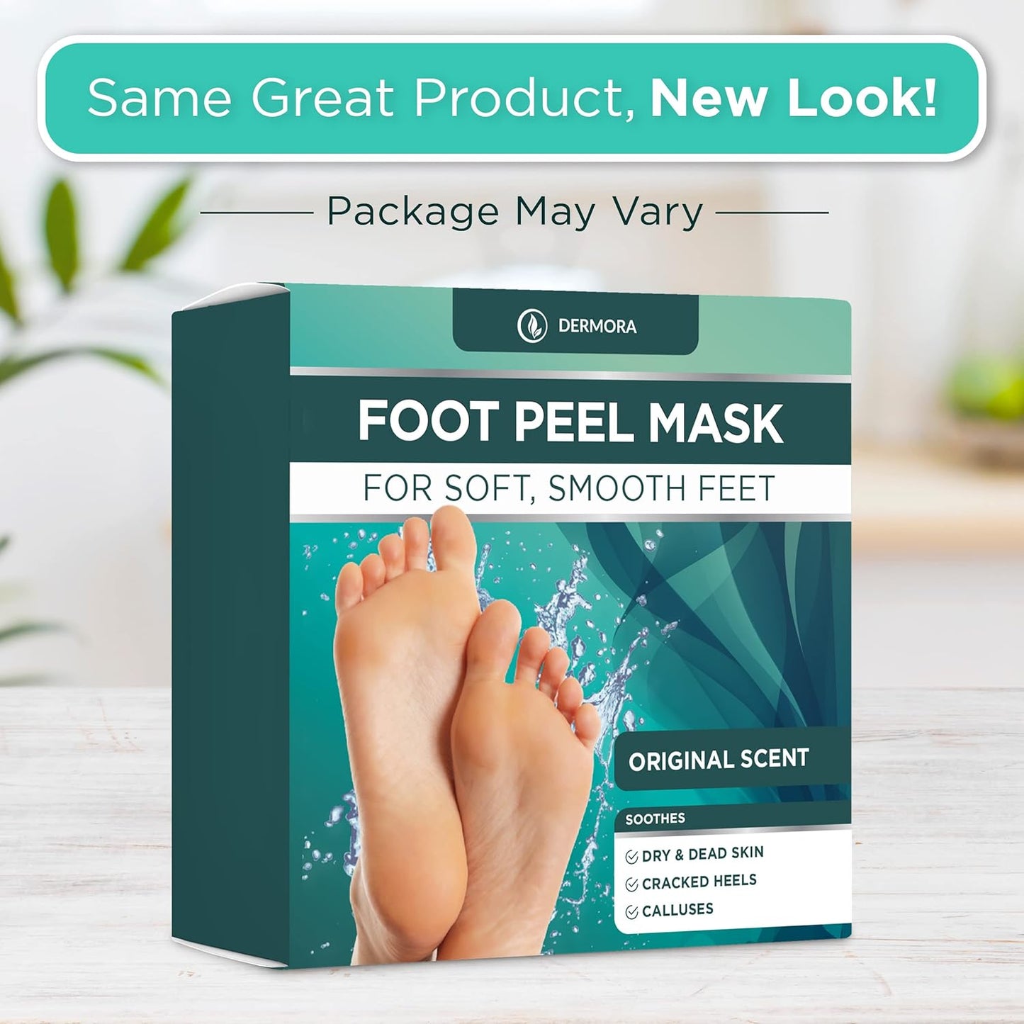 DERMORA Foot Peel Mask - 2 Pack of Regular Size Skin Exfoliating Foot Masks for Dry, Cracked Feet, Callus, Dead Skin Remover for Baby Soft Feet, Original Scent