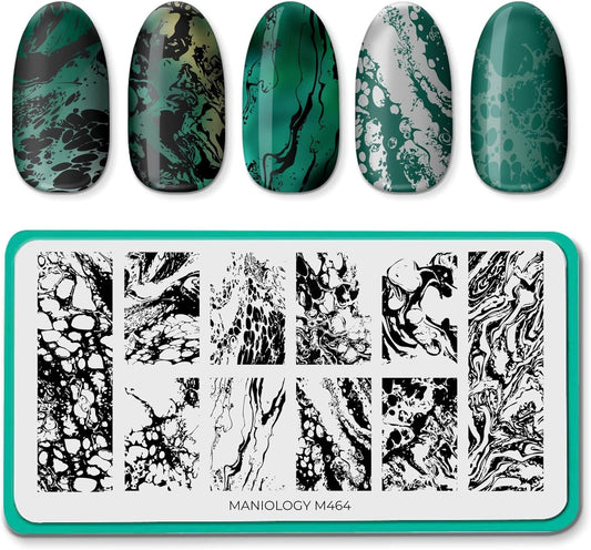 Maniology Fluid Art Special FX Nail Stamping Plate, Water Marbling Designs DIY Manicure, Marble Effect Patterns - Reusable, Rectangular, Stainless Steel Nail Art Template