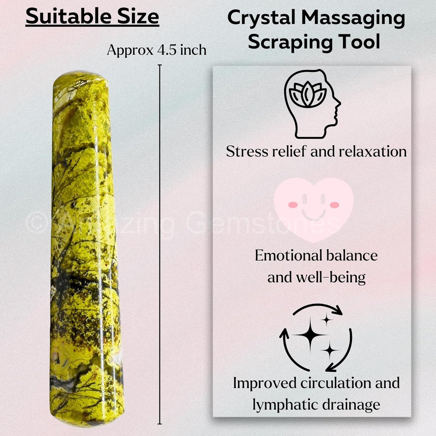 Amazing Gemstone Green Opal Crystal Wand Massage Stick - Pelvic Wand Gua Sha for Adults - Crystals and Healing Stones Massage Wands for Adults Gifts (Smooth)