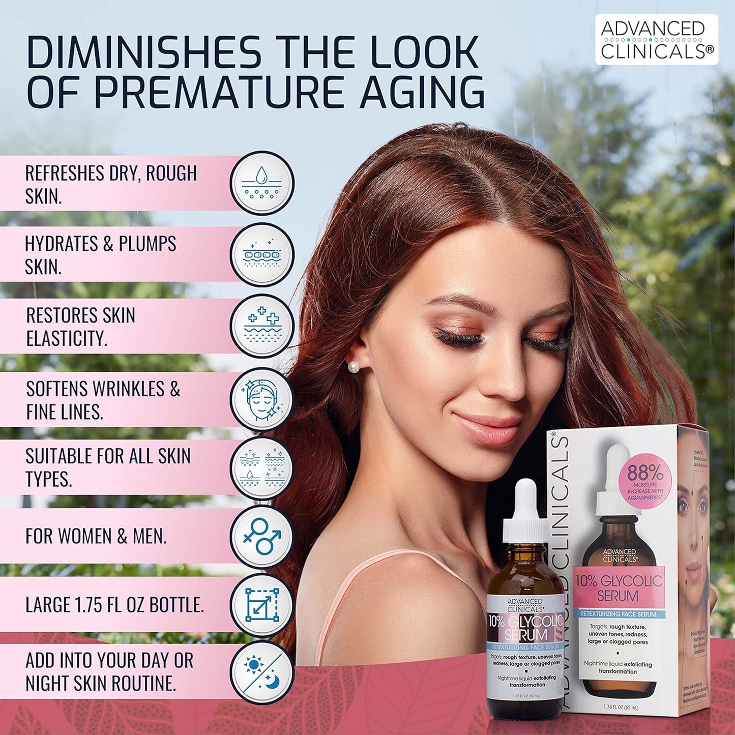 Advanced Clinicals 10% Glycolic Acid Serum For Face | Exfoliating AHA + Lactic Acid + Salicylic Acid Serum | Facial Chemical Peel Skin Care Treatment For Acne, Large Pores, & Dark Spots. 1.75 FL Oz