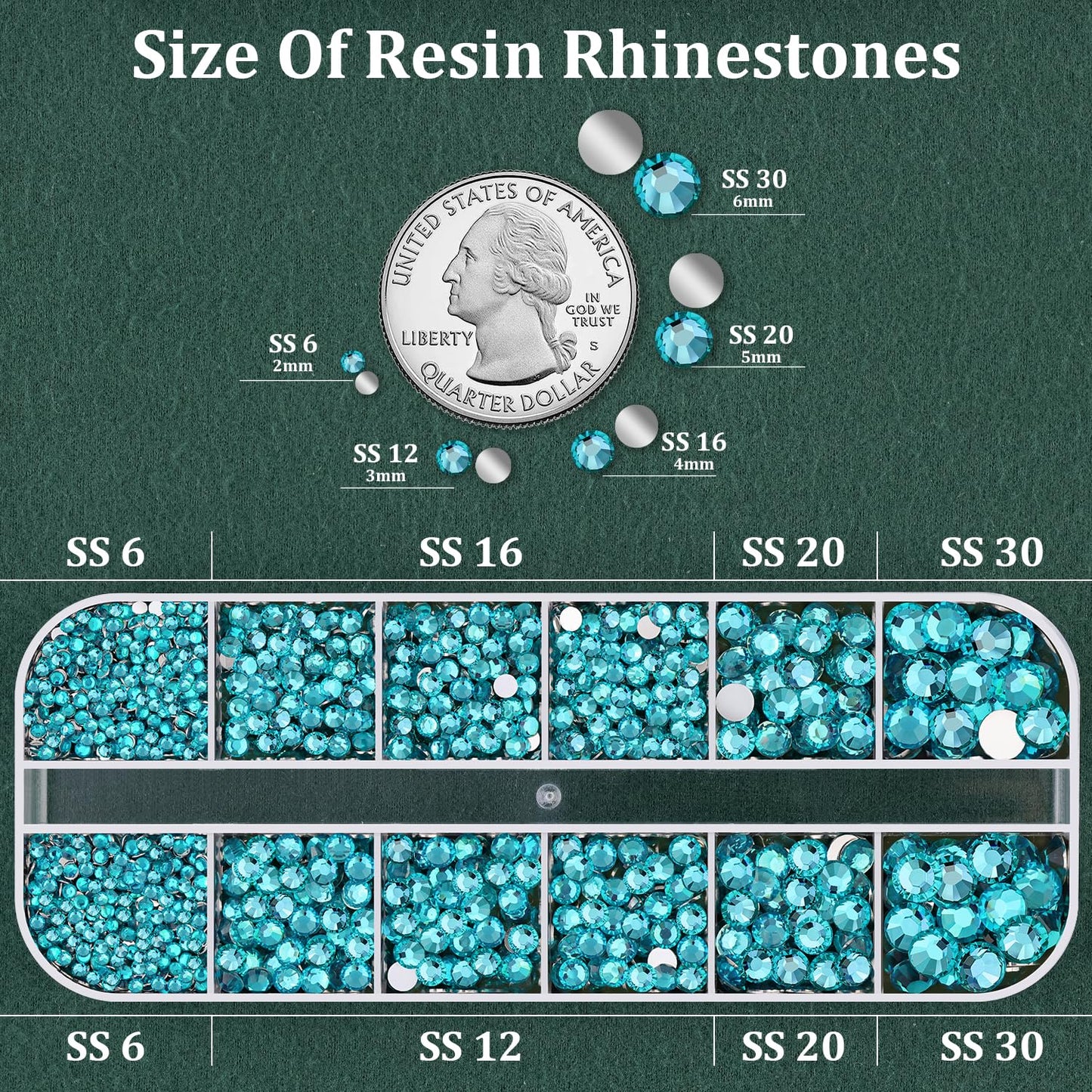 Resin Rhinestones for Crafting with B7000 Jewelry Glue, 1 Box Teal Blue Flatback Crystals with 3Pcs 10ml Glue for Bedazzling Crafts DIY Nail Art Makeup，Non Hotfix Gems for Clothing Shoes