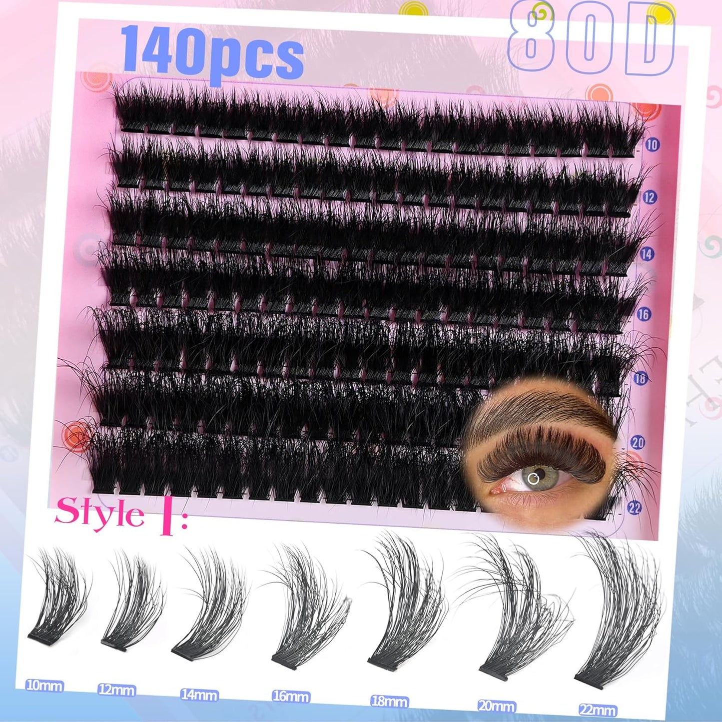 Lash Clusters Fluffy Individual Lashes 80D+120D Thick Eyelash Clusters D Curly Wispy Eyelash Extensions 10-22mm Eyelashes Cluster 252pcs False Eyelashes DIY SinuVelv Lash Extension by Befacl