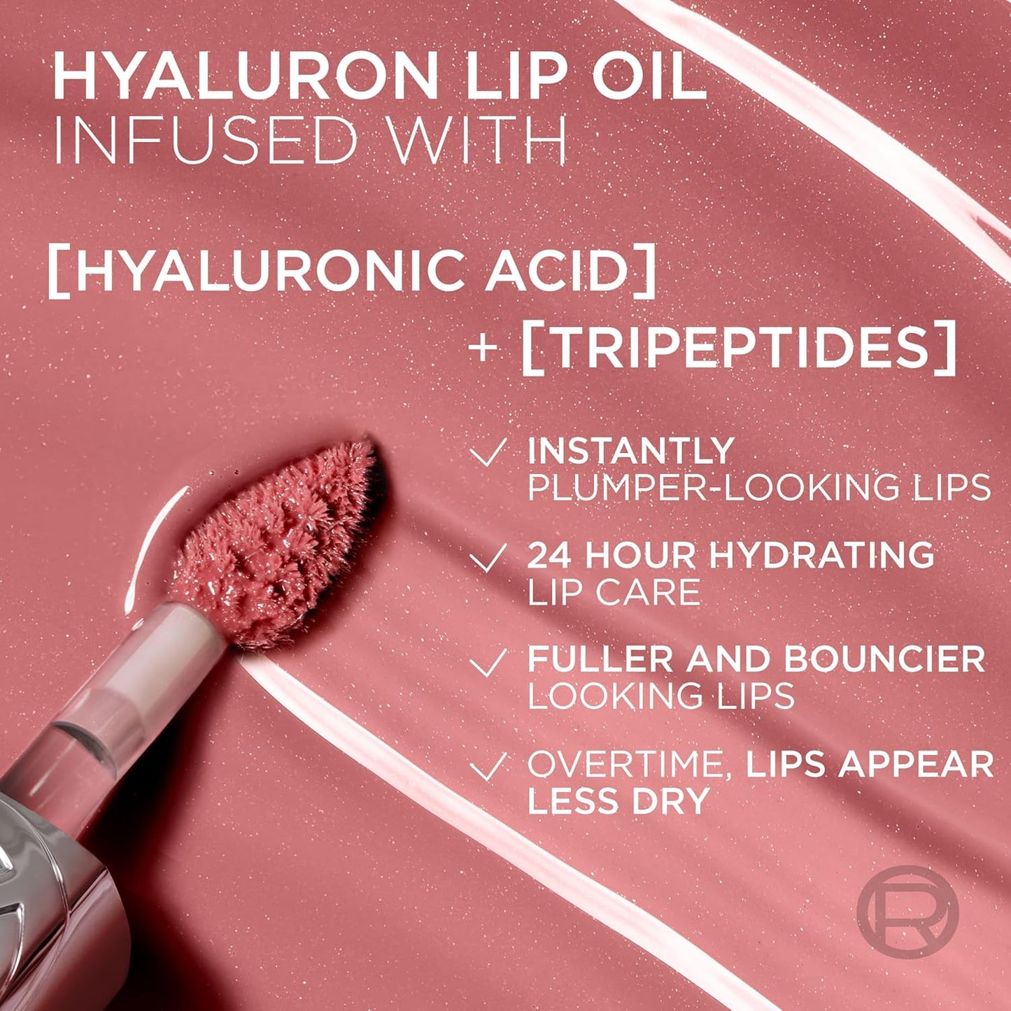 L'Oreal Paris Plump Ambition Hyaluron Lip Oil, 24 HR Lip Gloss with Hyaluronic Acid, Volumizing Formula with Glass-Like Shine, Berry Jolie 490, 0.16 Fl Oz