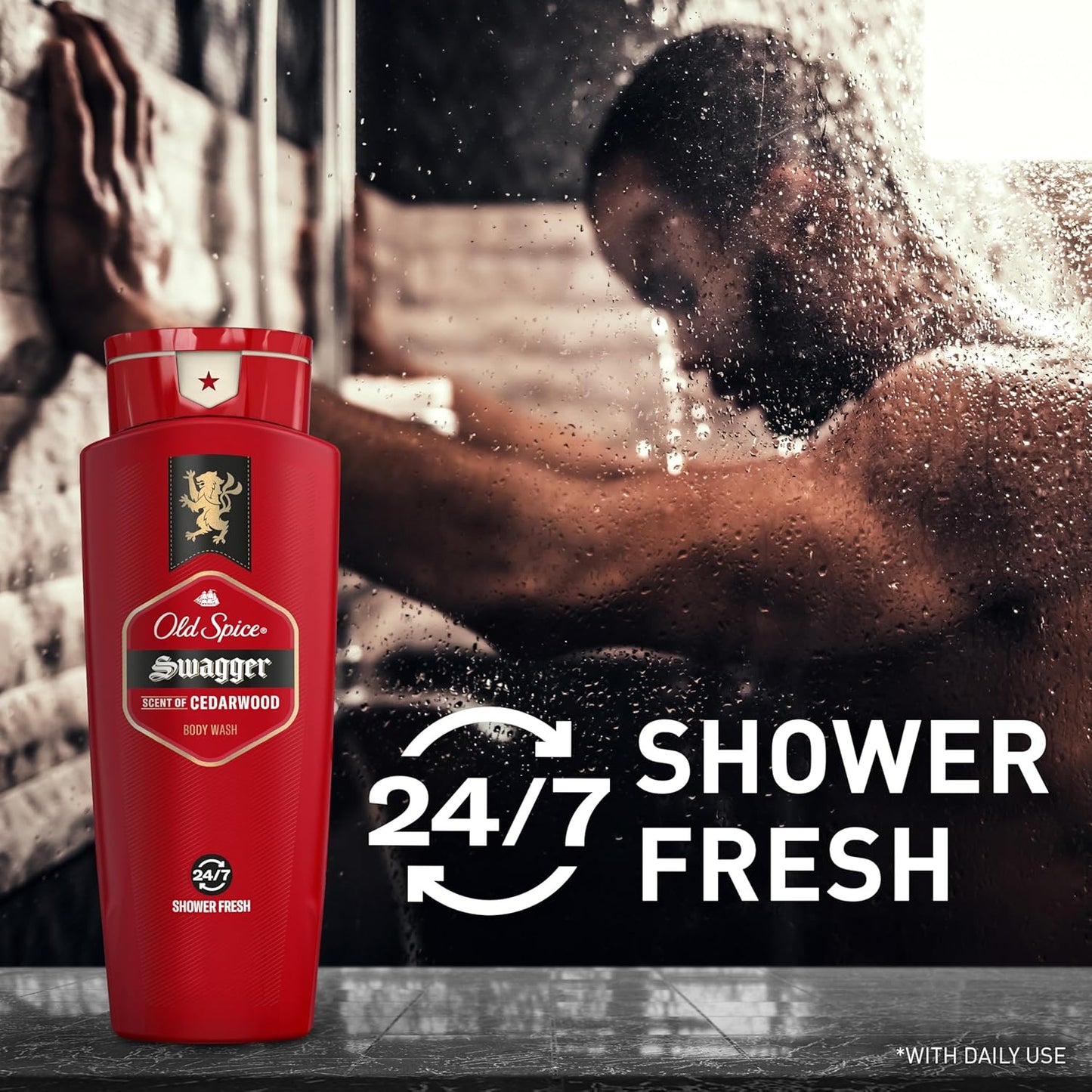Old Spice Refreshing Body Wash for Men, 3X Defense, 24/7 Shower Fresh with Long Lasting Scent, Red Collection, Swagger with Cedarwood Scent, 16 oz (Pack of 4)