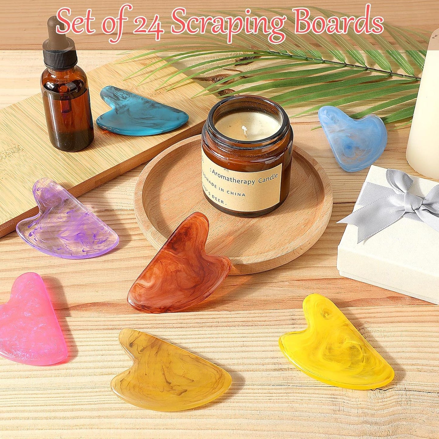 Sherr 24 Pcs Gua Sha Facial Tool Resin Gua Sha Massage Tool Heart Shaped Gua Sha Stone Guasha Board for Face Body Skin Massage Spa Acupuncture Prevent Wrinkles (Multi Colors)