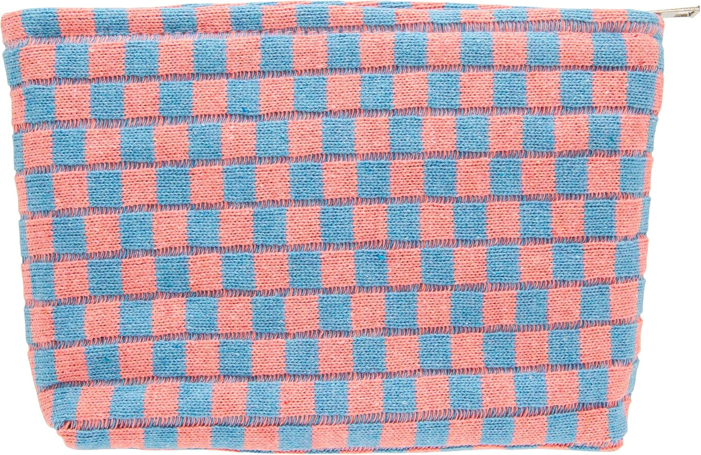 PAZIMIIK Knitted Checkered Makeup Bag Large Zipper Make Up Accessory Pouch for Purse Cosmetic Brush Bag for Travel Red Blue