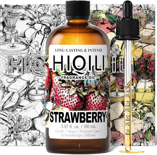 HIQILI Strawberry Fragrance Oil for Diffuser Use, Great for Candle, Soap, Body Butter Making, DIY Fruity Scent Perfume - 5.07 Fl Oz
