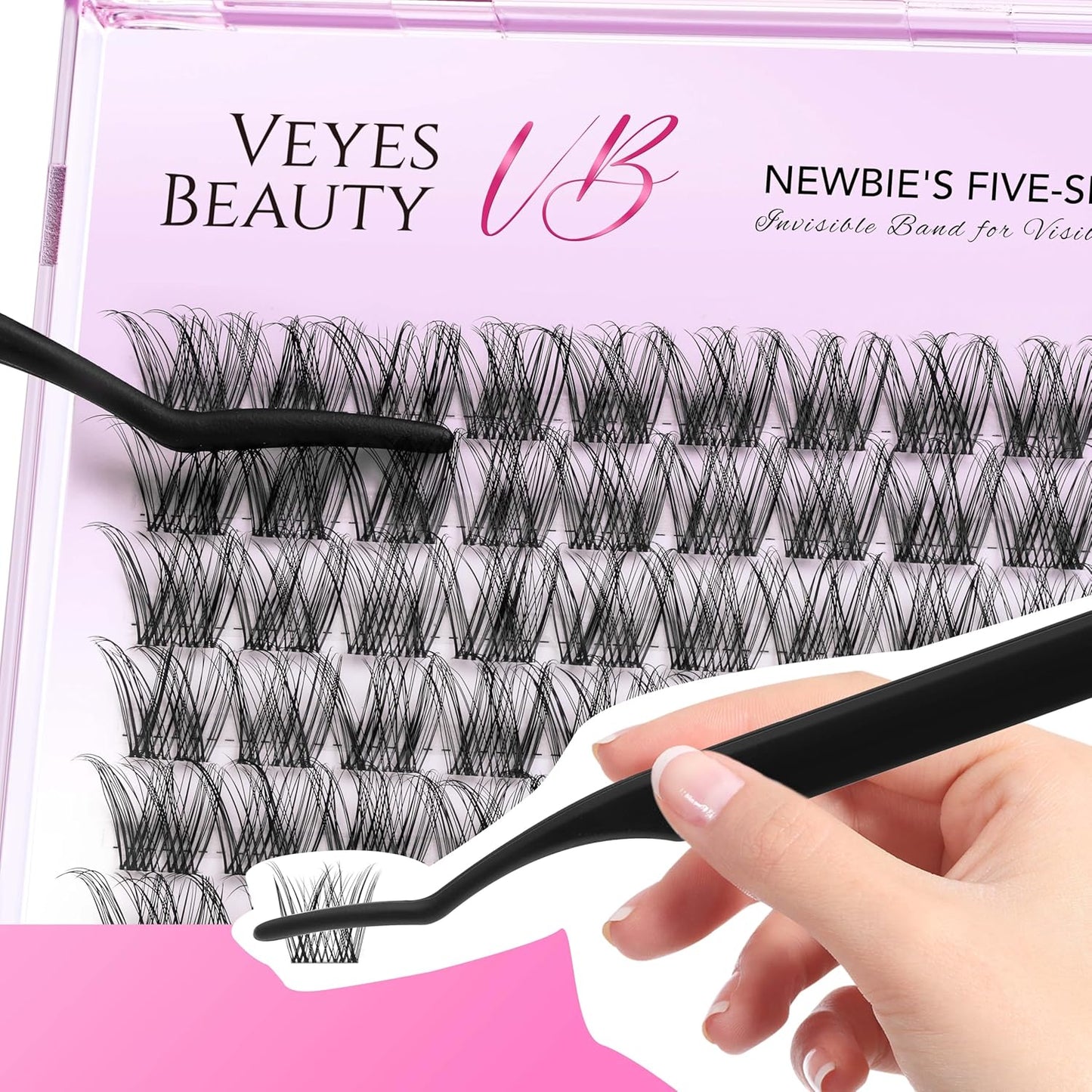 VEYESBEAUTY Lash Clusters Individual Eyelash Extensions Thin & Invisible Band DIY False Eyelashes for Self-application Newbie's Five-Second Series Wispy Lash Tray, LuxeBold 14mm Single Length