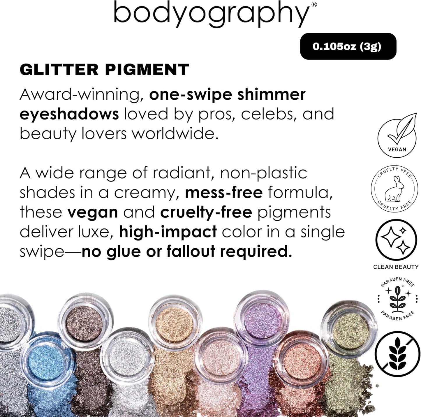 Bodyography Glitter Pigment Eye Shadow | Long Wear Shimmer Eyeshadow | Vegan, Talc & Paraben Free | Cream Powder Formula | Mood (Bronze Brown) 1.5 g