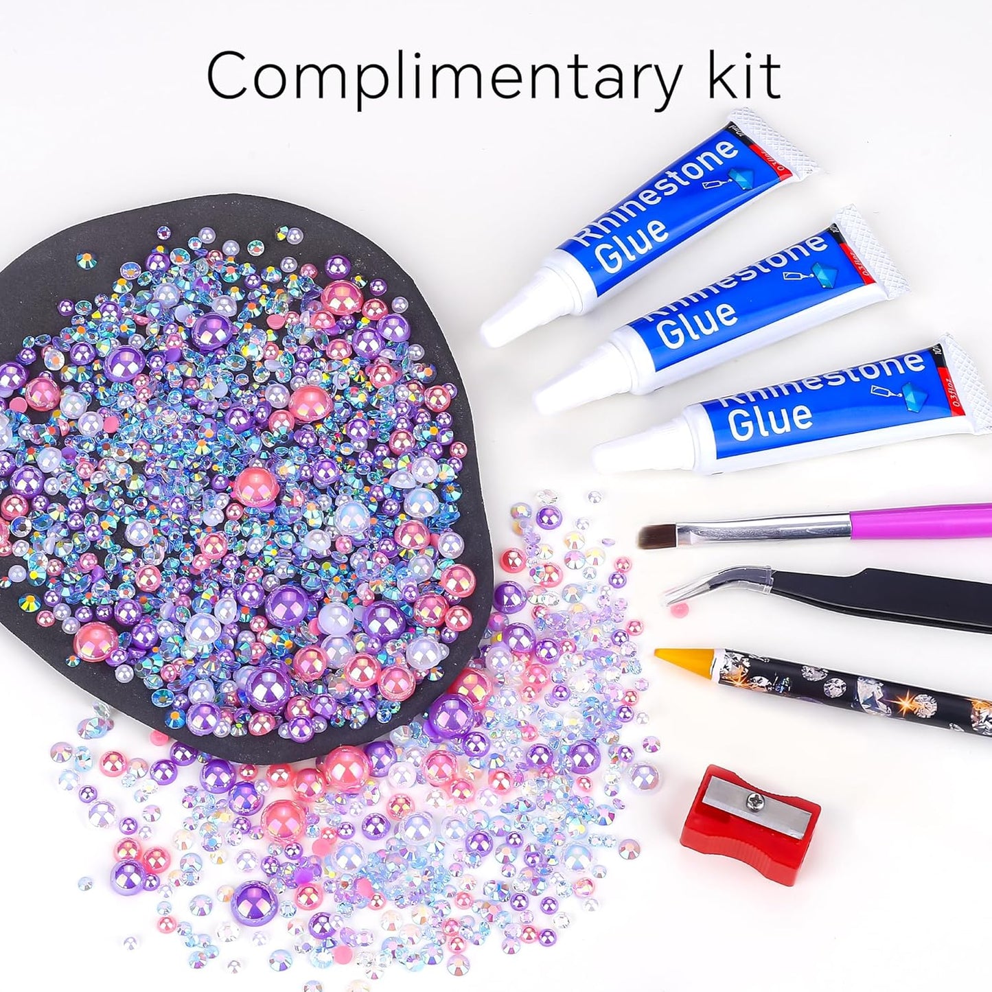 60g Pink White Flat Back Pearls Rhinestones for Crafts Mixed Size 3mm-10mm AB Color Round Half Pearls Flatback Pearl Beads and Resin Rhinestones Set for Face Art