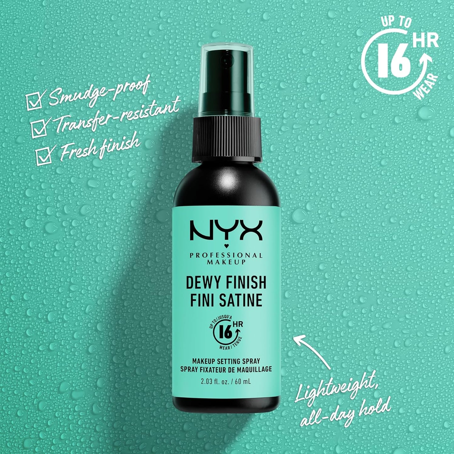 NYX PROFESSIONAL MAKEUP Makeup Setting Spray - Dewy Finish, Long-Lasting Face Mist for up to 16HR Wear, Vegan Formula