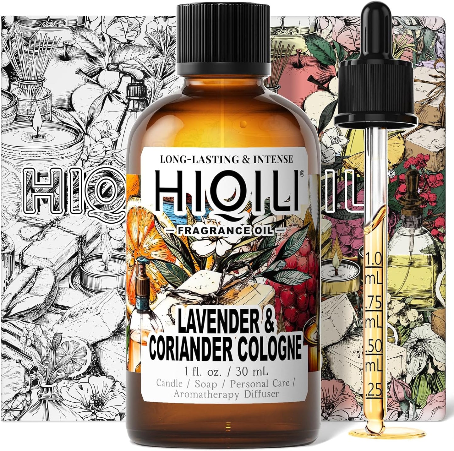 HIQILI Lavender & Coriander Cologne Fragrance Oil for Diffuser, Candle & Soap & Perfume Making, for Hotel and Home, Essential Oil, Long-Lasting Aroma - 1fl oz