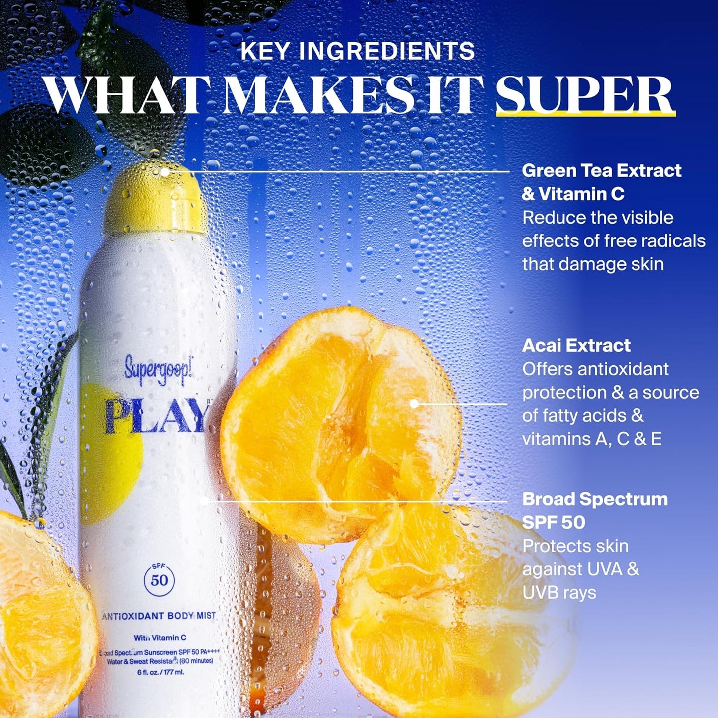 Supergoop! PLAY SPF 50 Antioxidant Body Mist w/Vitamin C - 3 fl oz, 2 Pack - Broad Spectrum Sunscreen Spray - Great for Active Days