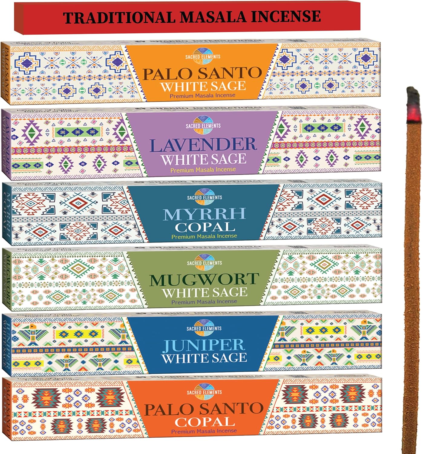 Cleansing Incense Sticks Variety Pack - 6 Masala Insenses - White Sage Incense, Lavender Incense, Myrrh Incense, Copal Incense Mexico & Palo Santo Incense Sticks | Inciensos para Sacar Malas Energias