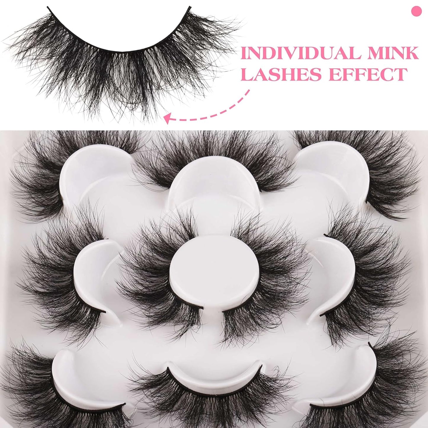 JIMIRE Flare Mink Lashes Fluffy Wispy False Lashes Pack Fluttery 10D Multi-dimensional Volume False Eyelashes 5 Pairs