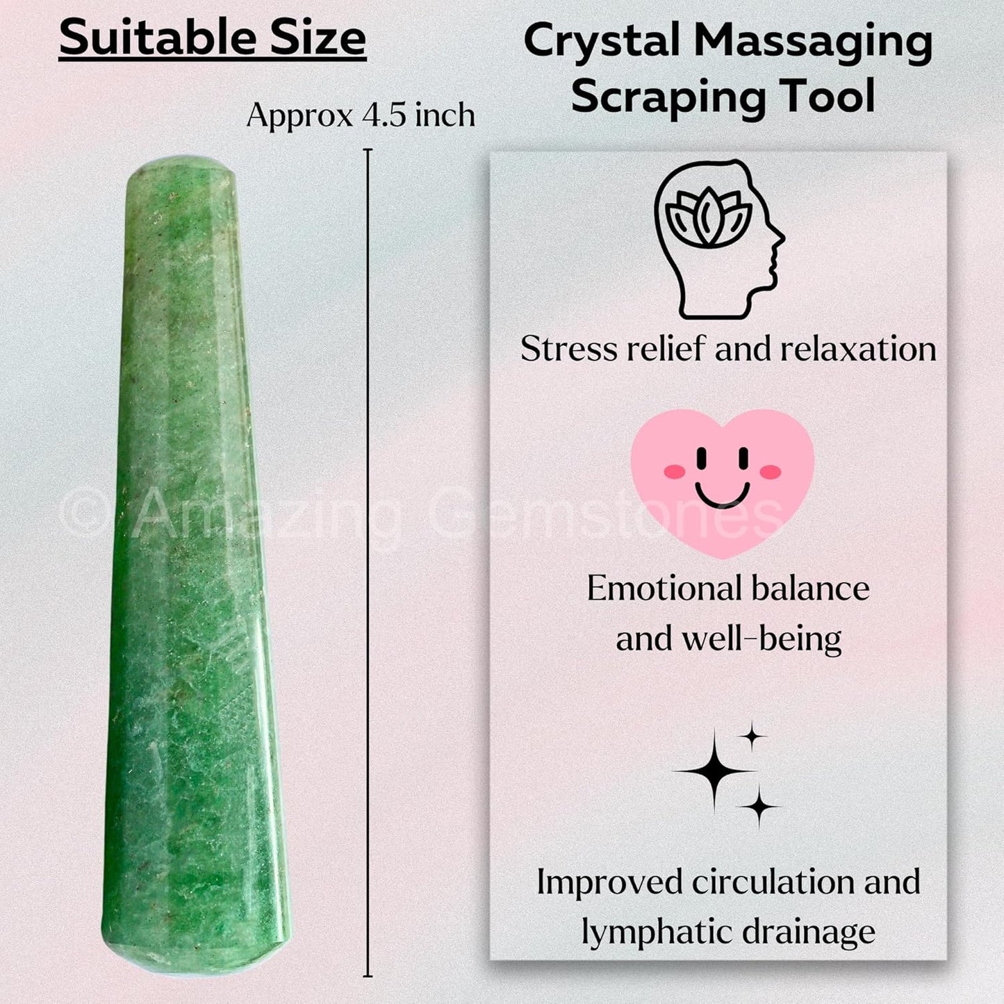 Amazing Gemstone Green Strawberry Quartz Crystal Wand Massage Stick - Pelvic Wand Gua Sha for Adults - Crystals and Healing Stones Massage Wands for Adults Gifts (Smooth)