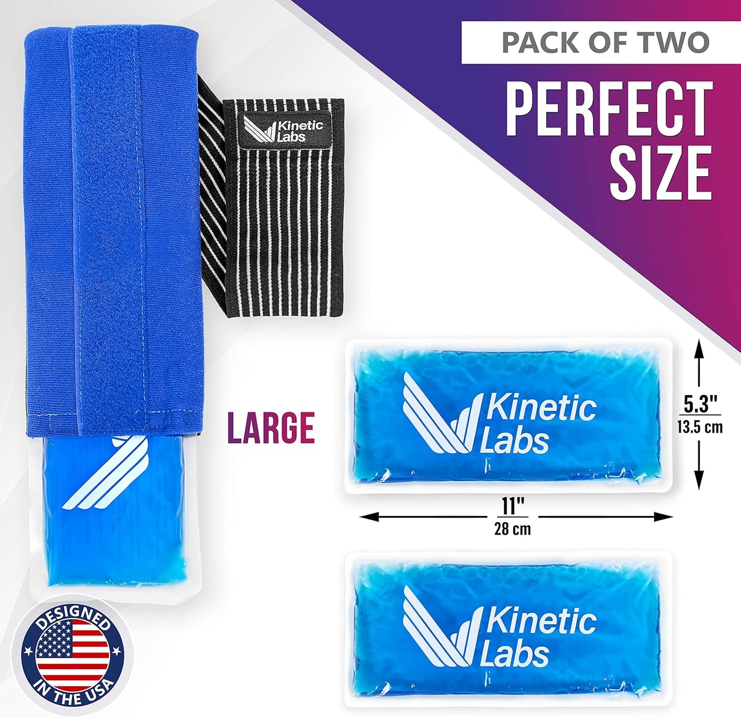 Reusable Ice Pack Wrap by Kinetic Labs - Gel Ice Pack Wrap - Ice Packs for Injuries Reusable (Large with Extra Gel Pack)