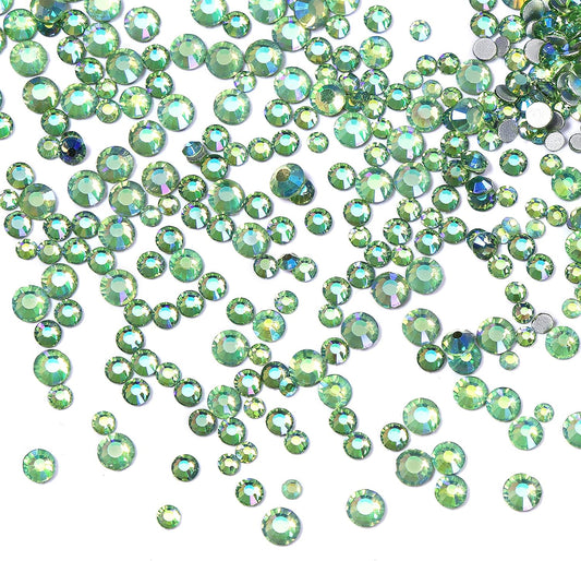 3456pcs Flatback Rhinestones Glass Charms Diamantes Gems Stones for Nail Art 6 Size ss4~ss12 Light Green AB