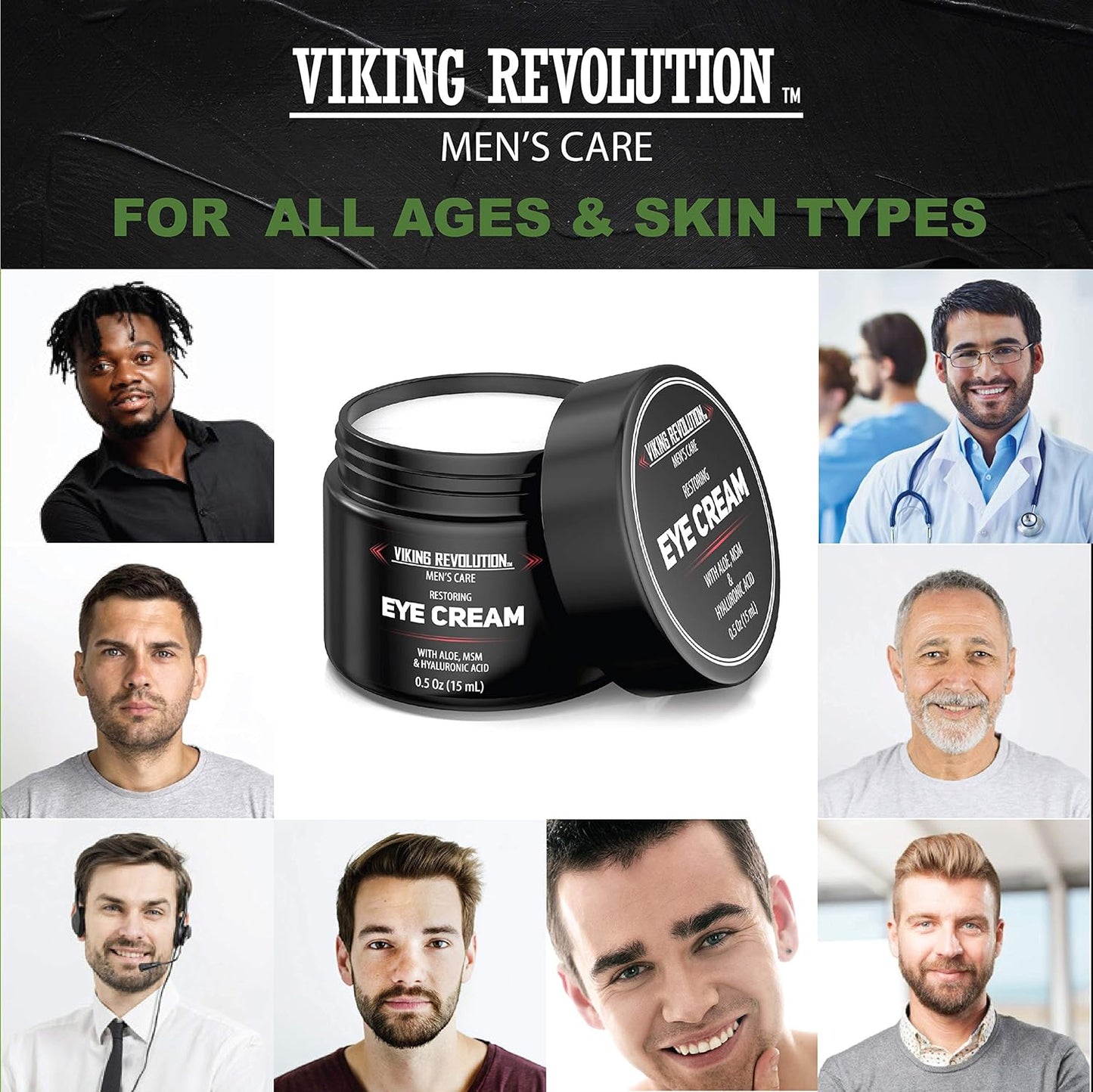 Viking Revolution Men's Eye Cream - Natural Anti-Aging, Dark Circle Treatment, Reduces Puffiness & Crowsfeet - 6ml