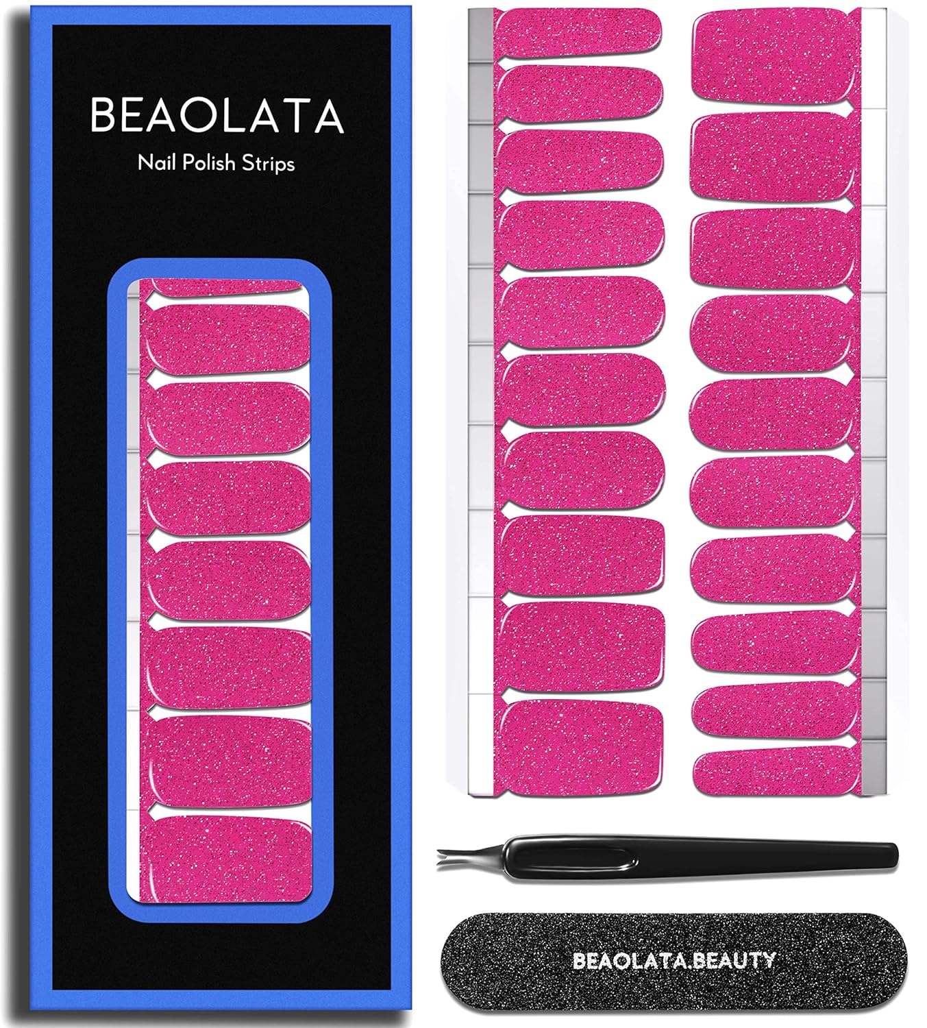 Nail Polish Strips Long Lasting, 20Pcs Wraps, Easy Apply& Remove Salon Quality Gel Nail Stickers (Pinkish Ribbon)