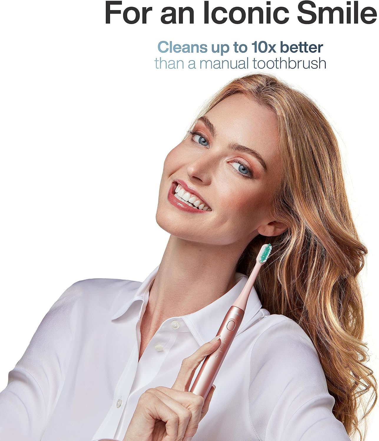 Aquasonic Icon ADA-Accepted Rechargeable Toothbrush | Magnetic Holder & Slim Travel Case | 2 Brushing Modes & Smart Timers | Gentle Micro-Vibrations (Blush)