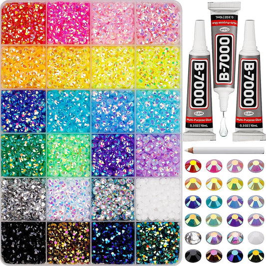 8500Pcs Resin Jelly Rhinestones for Crafting Bedazzling, Multi Color 5mm Flatback Gems for Clothing Crafts Tumblers Shoes Cups Decoration, Flat Back Colorful Bedazzle ab Jewels with b7000 Jewelry Glue