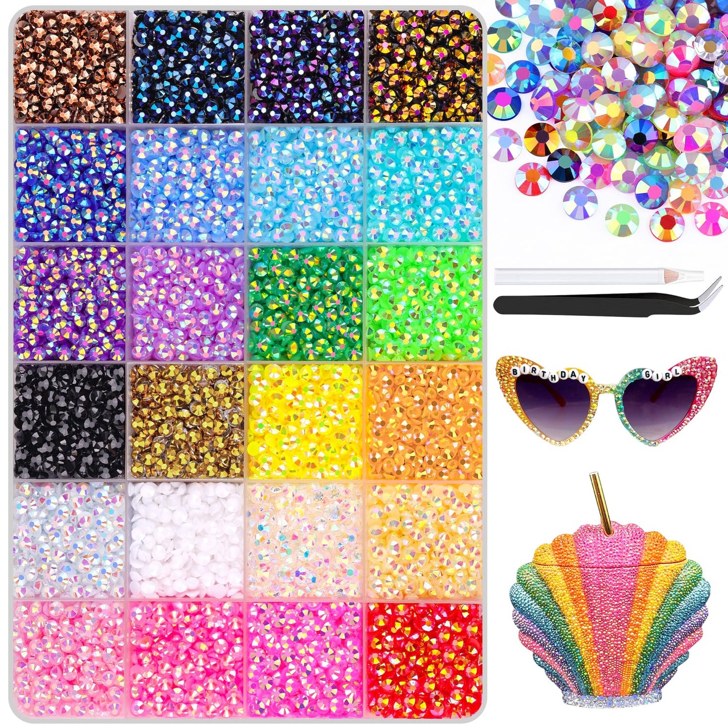 12600Pcs Resin Jelly Rhinestones with Tweezers for Crafting, Multi Colors 4mm Non Hotfix Flatback Gems, Bedazzling Crystal for DIY Crafts Clothing Tumblers Mugs Shoes Decor Nail Art