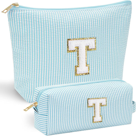 YOOLIFE Initial Makeup Bag for Women Girls - Skin Care for Teens 10-12 | Make Up Bag | Gifts for Women | Graduation Gifts | Mothers Day Gifts | Tween Girls Trendy Stuff Spring Break Essentials T