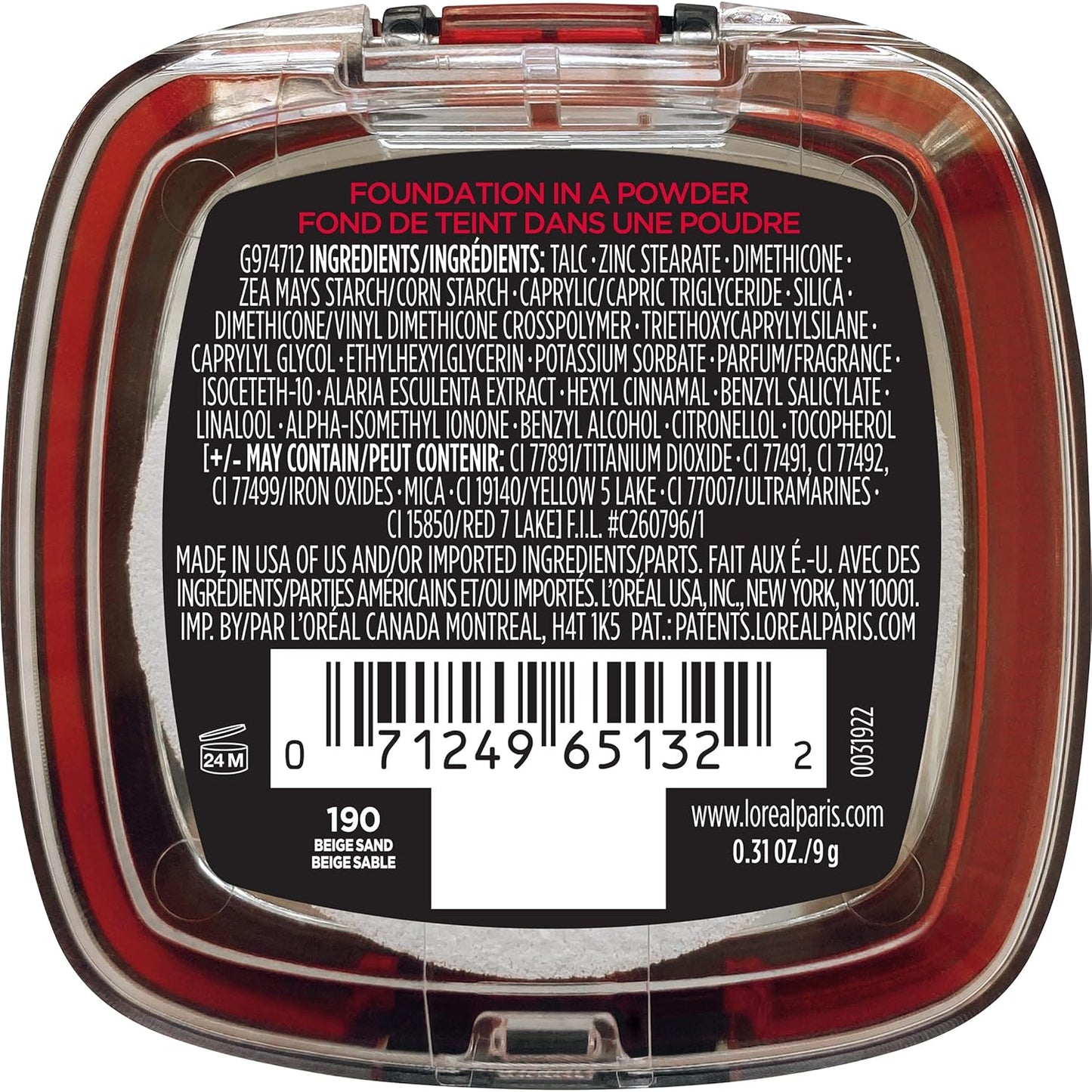 L'Oreal Paris Makeup Infallible Fresh Wear Foundation in a Powder, Up to 24H Wear, Waterproof, Beige Sand, 0.31 oz.