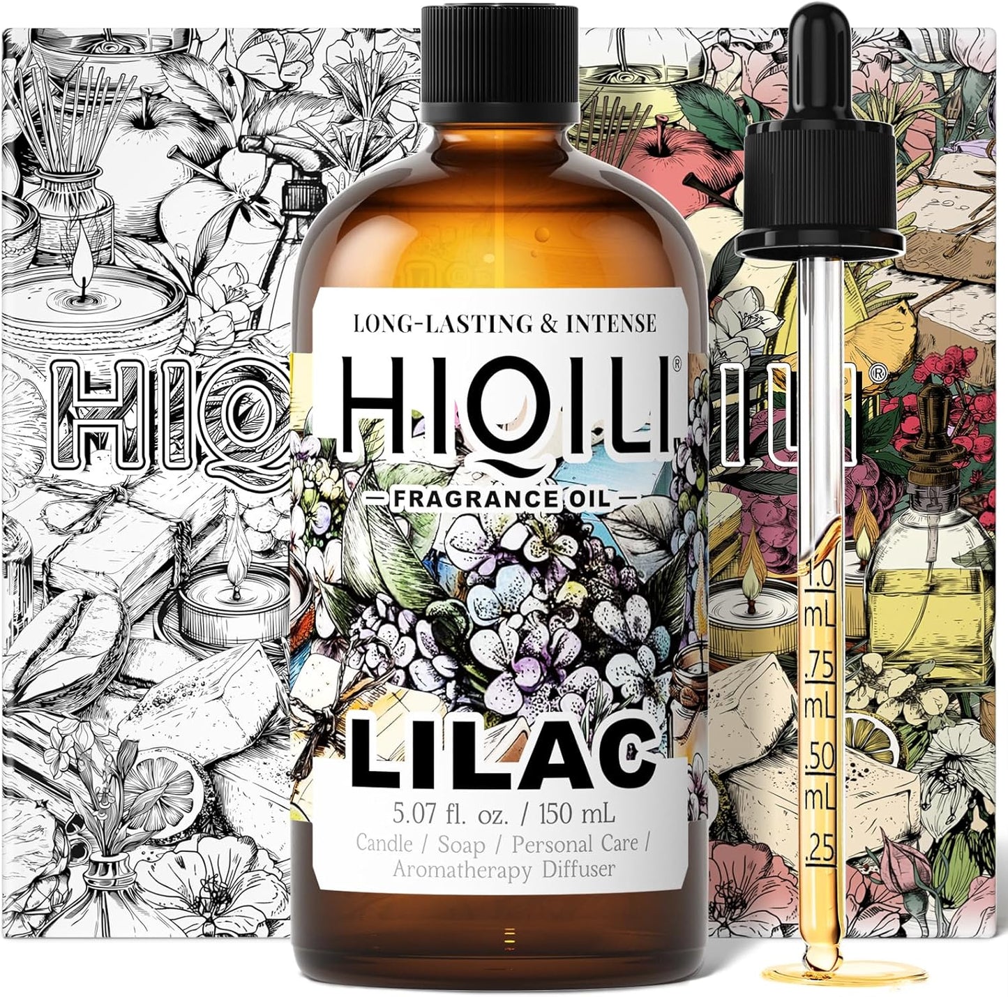 HIQILI Lilac Fragrance Oil for DIY Perfume, Candle & Soap Making, Soft Floral Scents for Essential Oils Diffuser - 5.07 Fl Oz
