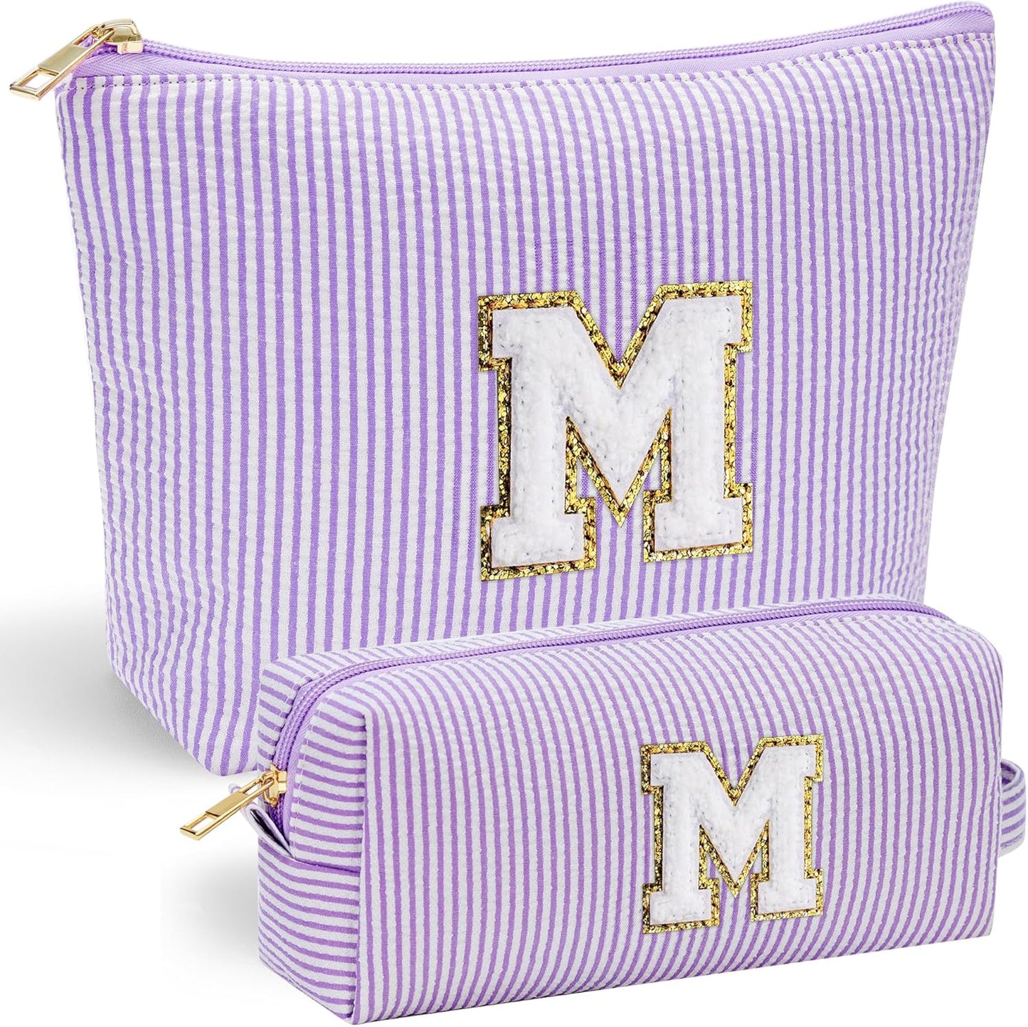 YOOLIFE Purple Cute Travel Makeup Bag - Preppy Makeup Bag Sweet 16 Gifts Sister Girlfriend Gifts Monogram Makeup Bag Make Up Bag Large Cosmetic Bags for Women Friend Birthday Gifts Preppy Stuff M