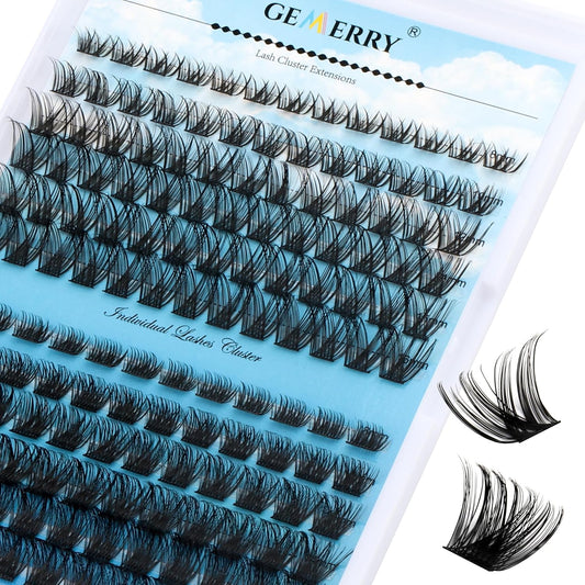 Lash Clusters GEMERRY Cluster Lashes 150 PCS Individual Lashes Two Styles Eyelash Clusters Wide Stem Soft Fluffy Cluster Eyelash Extensions DIY at Home (Sunshine/Rainbow-0.07-D-8-16MIX)