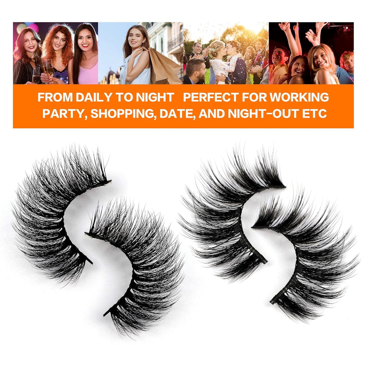 JIMIRE 20 Pairs False Eyelashes 2 Styles Mixed Fluffy Eyelashes Natural Volume Wispy Faux Mink Lashes Pack