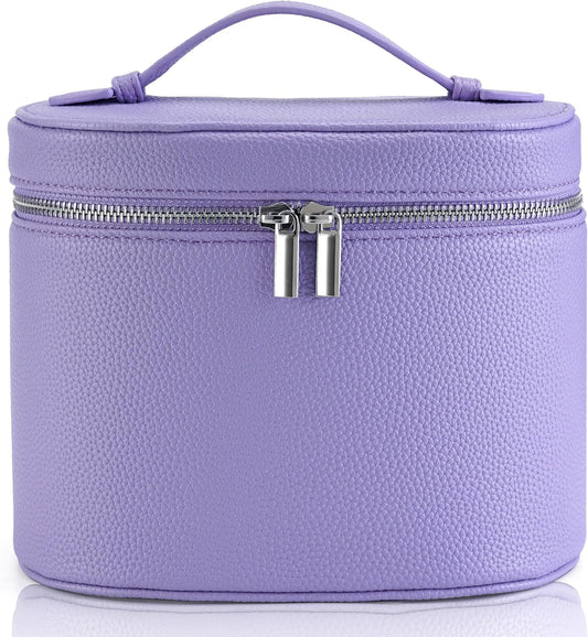 Makeup Bag Vanity Case Cosmetic Bag with Removable Divider Travel Toiletry Bag for Women Portable Make up Box Organizer, Purple