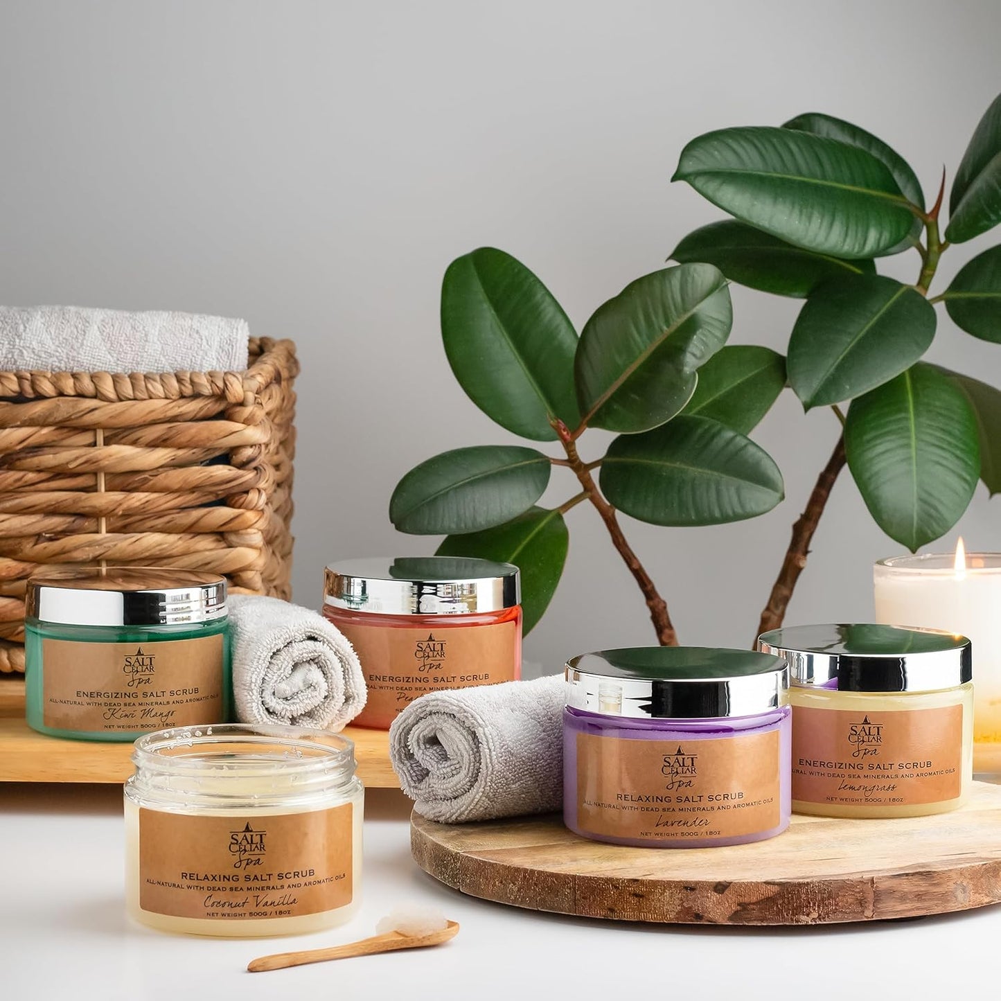 Salt Cellar Spa Skin Reviving Kiwi Mango Salt Scrub - Energize Your Skin with Dead Sea Minerals - Revive, Refresh, and Rejuvenate - Made in Israel, Cruelty-Free, 18 oz.