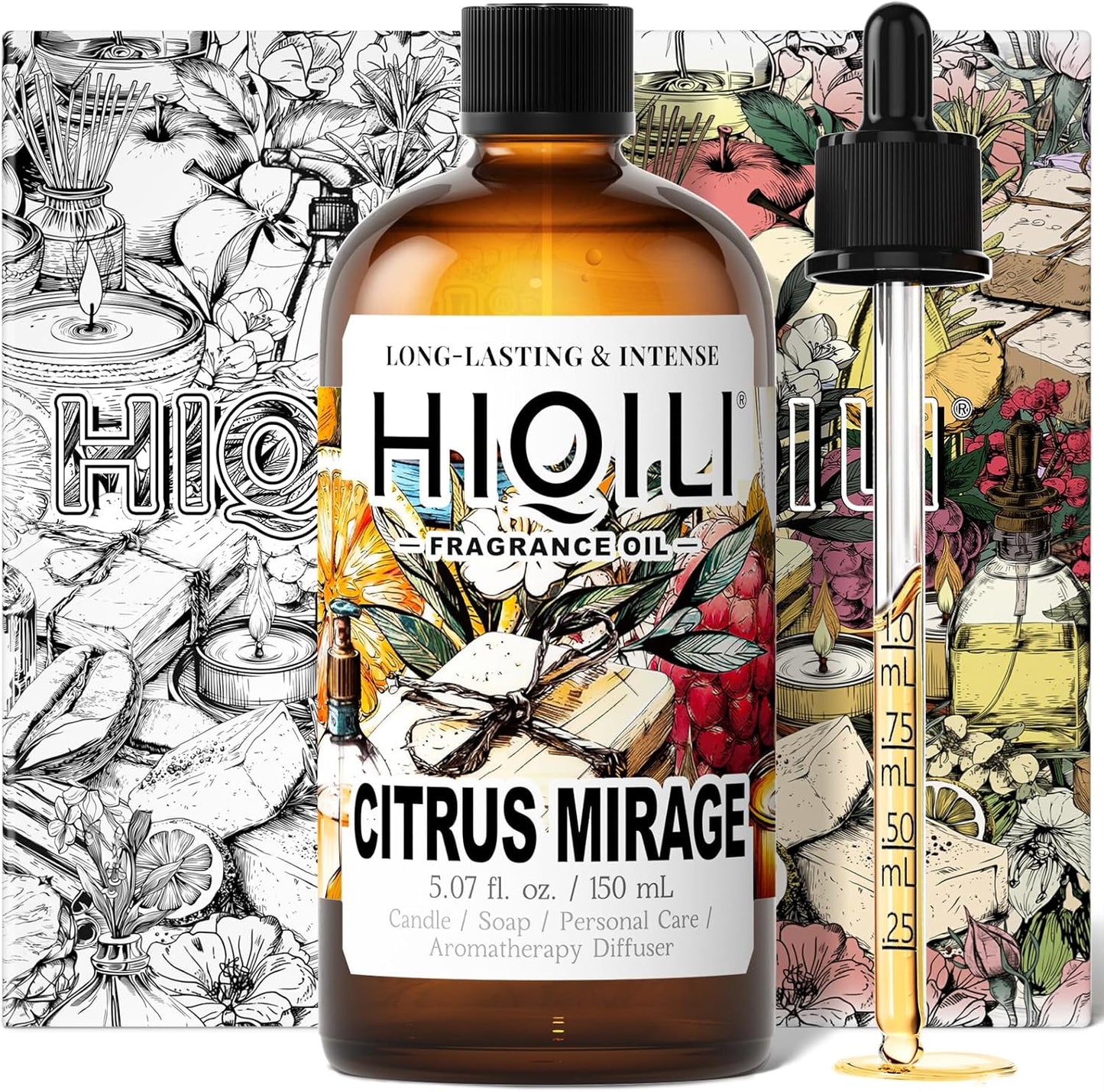 HIQILI Citrus Mirage Fragrance Oil for Candle & Soap Making, Perfect for Scent Diffuser & Humidifier, DIY Multi-Use Cleaner - 5.07 Fl Oz